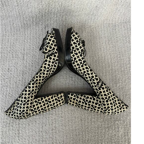 Coach Corey Black & White Signature Print Peep Toe Heels Size 10 AS IS #38 - Picture 4 of 10